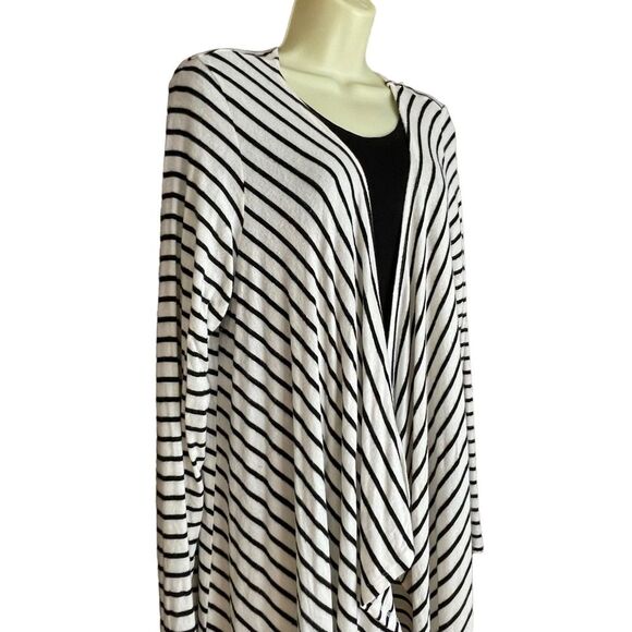 Canari Longline Black Off White Stripe Open Drape Sweater Cardigan, size 3XL - Picture 4 of 7